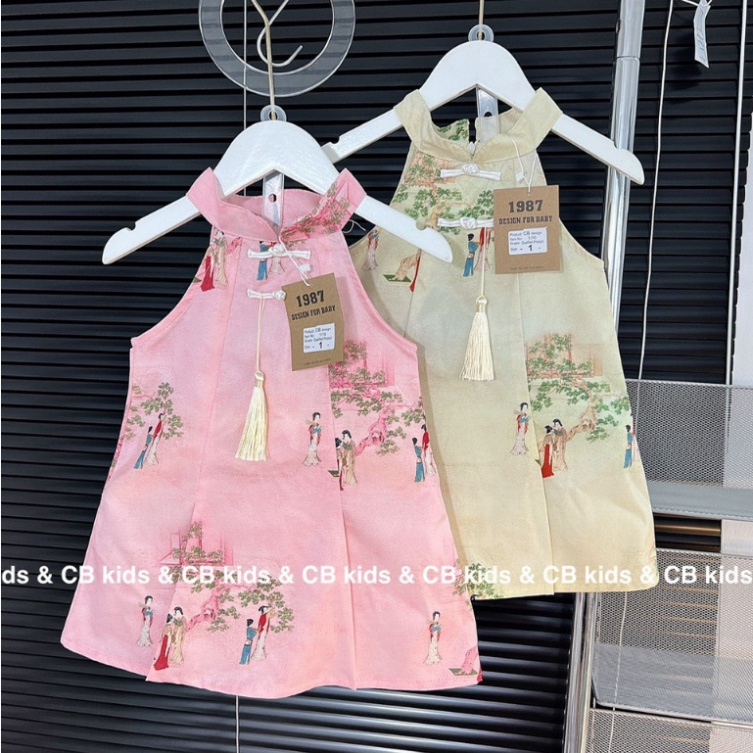 Áo dài cách tân cổ yếm cho bé gái diện Trung thu size đại 10-30kg Kittenbabyshop