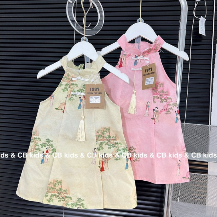 Áo dài cách tân cổ yếm cho bé gái diện Trung thu size đại 10-30kg Kittenbabyshop