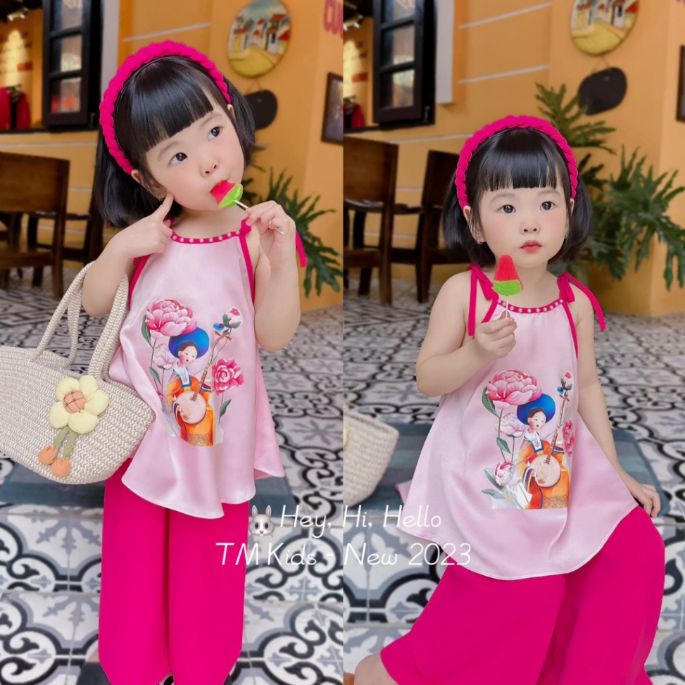 Set yếm lụa bé gái kèm bờm xinh xắn size đại 10-37kg Yếm cho bé diện Trung Thu Kittenbabyshop