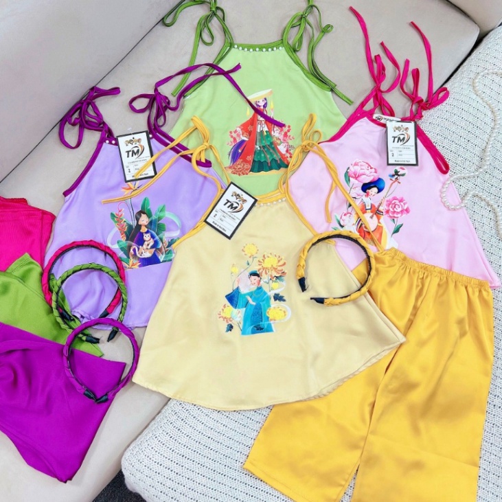 Set yếm lụa bé gái kèm bờm xinh xắn size đại 10-37kg Yếm cho bé diện Trung Thu Kittenbabyshop