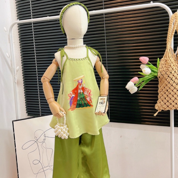 Set yếm lụa bé gái kèm bờm xinh xắn size đại 10-37kg Yếm cho bé diện Trung Thu Kittenbabyshop