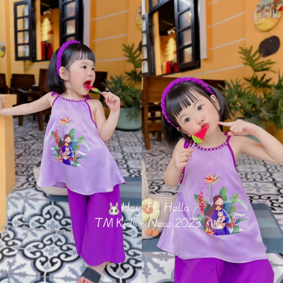 Set yếm lụa bé gái kèm bờm xinh xắn size đại 10-37kg Yếm cho bé diện Trung Thu Kittenbabyshop