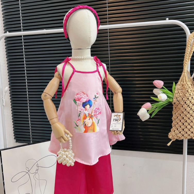 Set yếm lụa bé gái kèm bờm xinh xắn size đại 10-37kg Yếm cho bé diện Trung Thu Kittenbabyshop