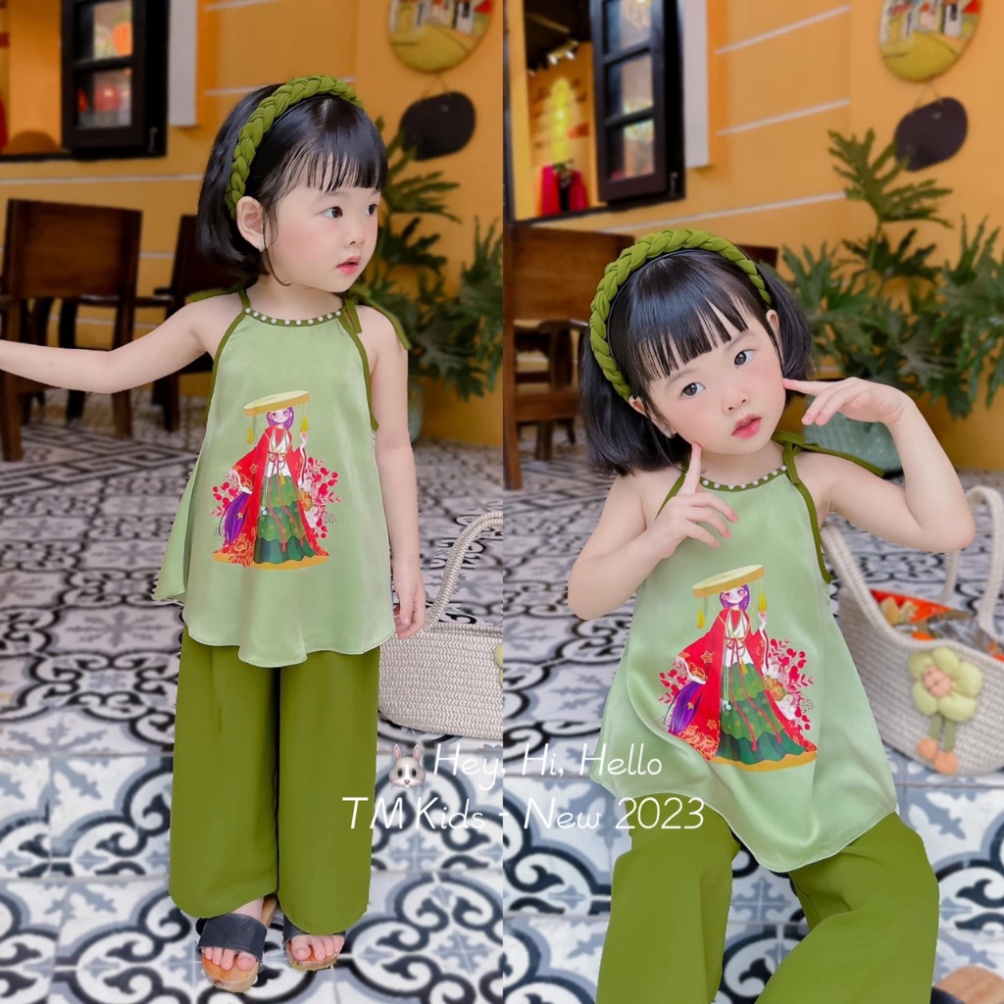 Set yếm lụa bé gái kèm bờm xinh xắn size đại 10-37kg Yếm cho bé diện Trung Thu Kittenbabyshop