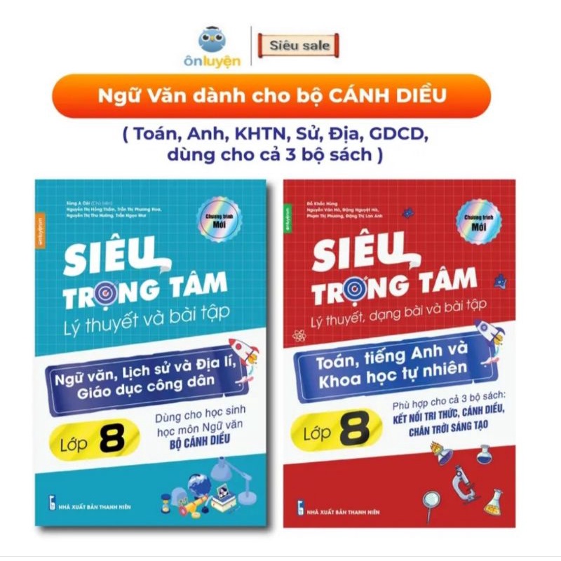 Combo 2 Cuốn Siêu Trọng Tâm Lý Thuyết và Dạng Bài Tập Toán, Anh, KHTN và Siêu Trọng Tâm Lớp 8 Văn, KHXH ( Cánh Diều )