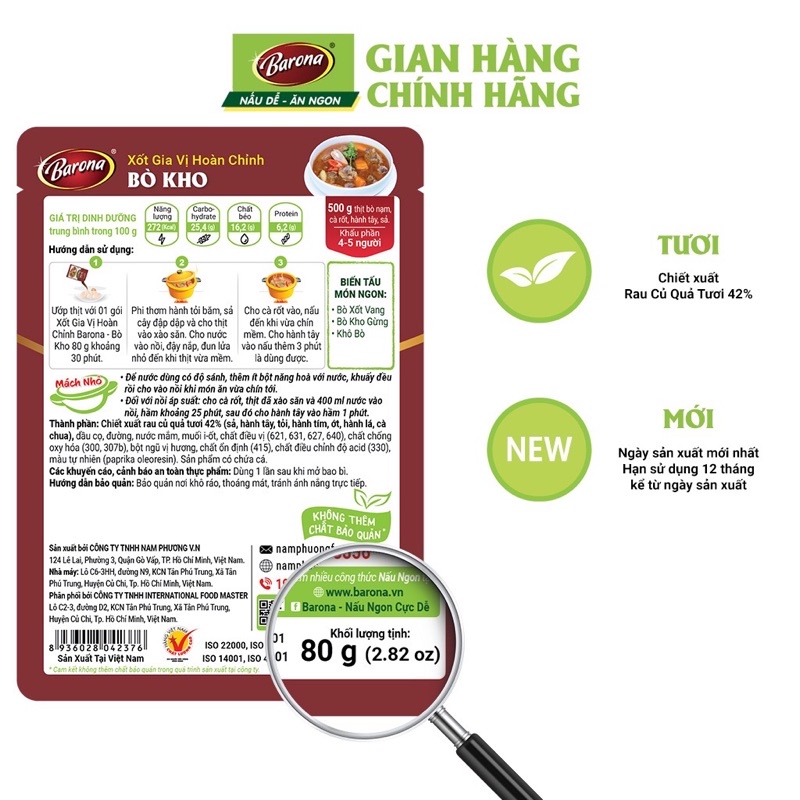 Sốt Bò Kho Barona 80gr Đate mới 2024