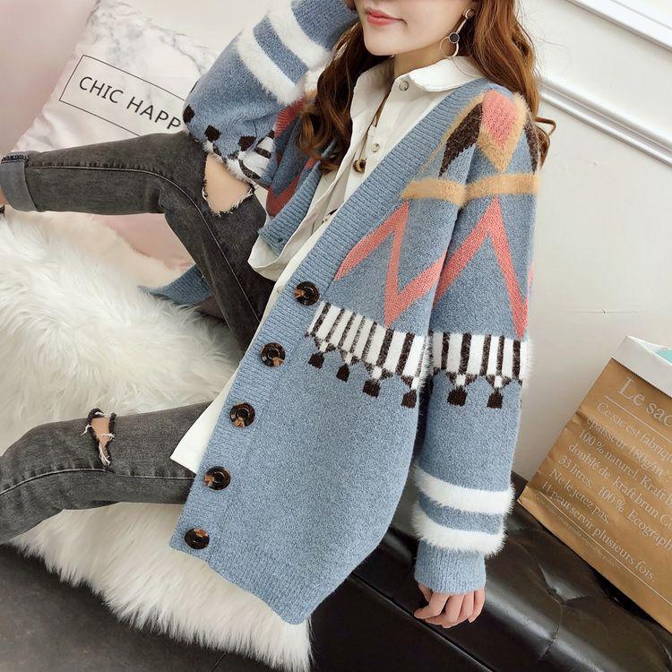 Áo Len Cardigan Nữ Áo Dệt Kim Học Sinh Phong Cách Hàn Quốc Rộng Rãi Áo Khoác Nữ Size Lớn