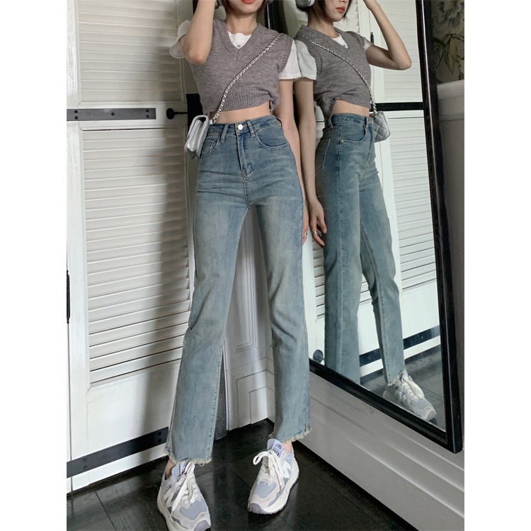 Quần Jean Ống Đứng Hơi Loe , Quần Bò Ống Đứng Dáng Suông Màu Xanh Bạc Siêu Xinh 2023 TL27 | BigBuy360 - bigbuy360.vn