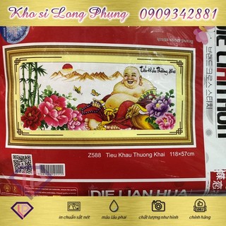 Tranh thêu chữ thập phật di lạc thêu kín z588 ,118x57 cm