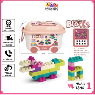 Đồ chơi Xếp Hình Cho Bé chất liệu Nhựa dẻo an toàn Miếng ghép to có độ cong, đàn hồi, hộp bánh xe PAKO KIDS