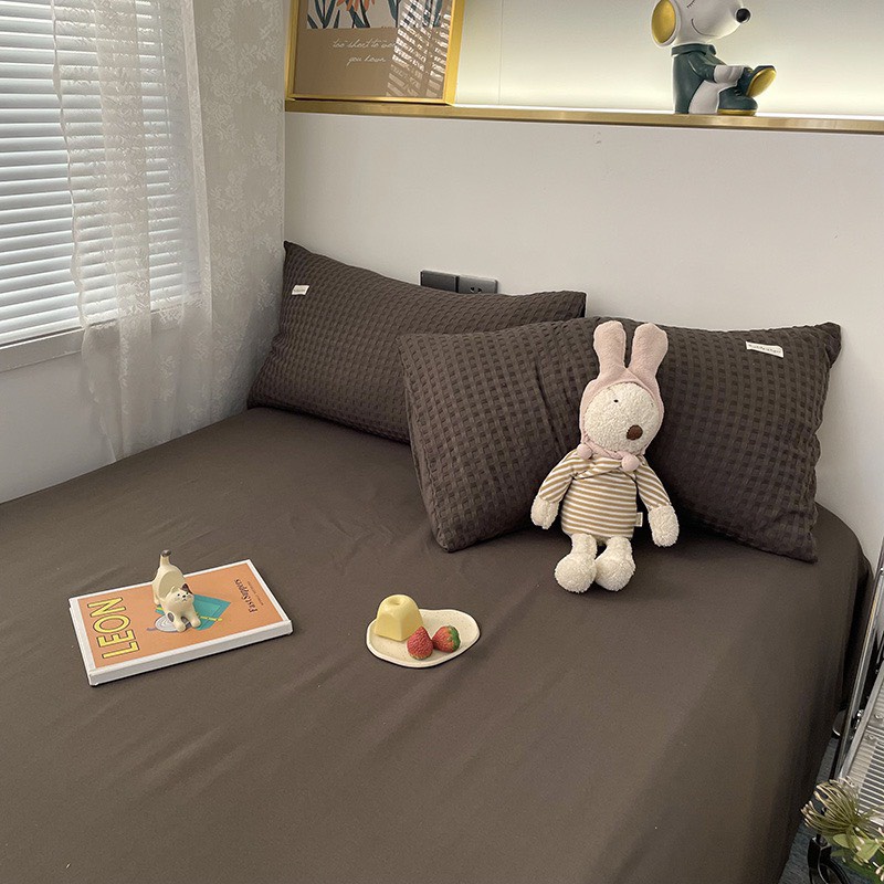 Bộ Chăn Ga Gối Cotton Đũi Waffle Mềm Mịn Cao Cấp Đủ Kích Thước màu ghi đen