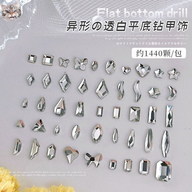 One Hàng Trăm Móng Tay Đính Đá Kim Cương Hình Giọt Nước Mini Kích Thước Vừa Và Nhỏ Màu Trắng