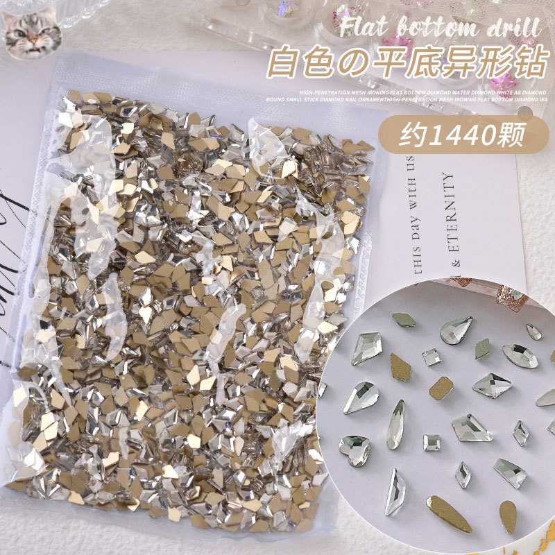 One Hàng Trăm Móng Tay Đính Đá Kim Cương Hình Giọt Nước Mini Kích Thước Vừa Và Nhỏ Màu Trắng
