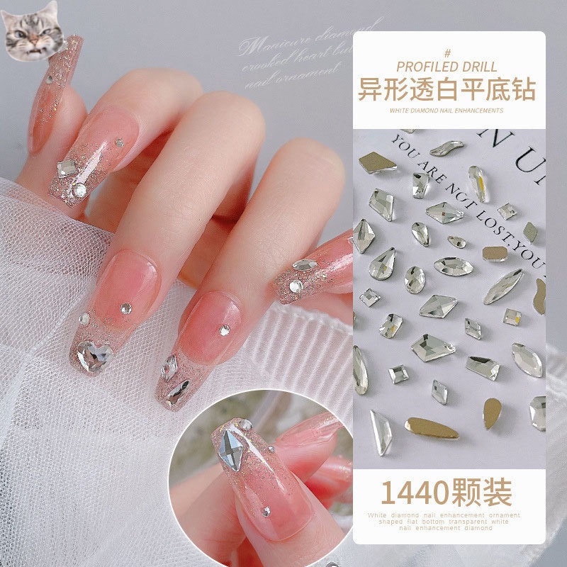 One Hàng Trăm Móng Tay Đính Đá Kim Cương Hình Giọt Nước Mini Kích Thước Vừa Và Nhỏ Màu Trắng