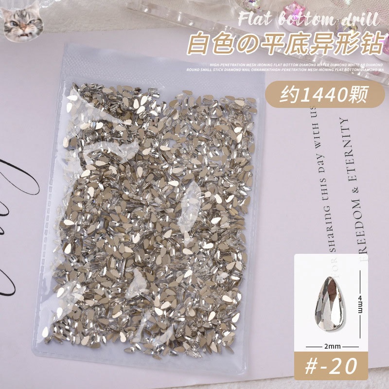 One Hàng Trăm Móng Tay Đính Đá Kim Cương Hình Giọt Nước Mini Kích Thước Vừa Và Nhỏ Màu Trắng