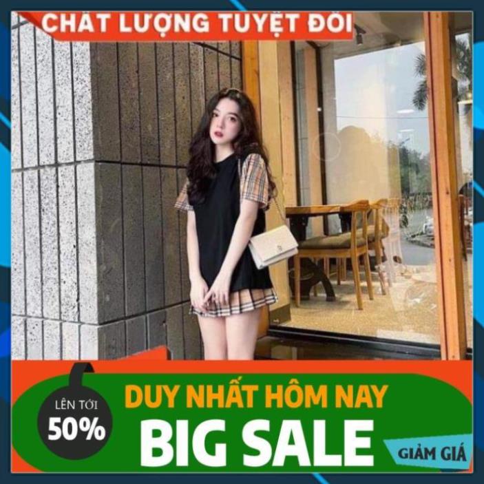 Saleset Bộ Nữ Áo Thun Tay Ngắn Tay Sành Điệu + Chân Váy Burberry Xếp Ly Sang Chảnh B03 Bp