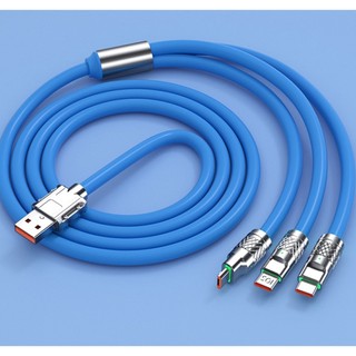 Dây sạc 3 đâu sạc nhanh, cáp sạc nhanh 3 đầu hợp kim kẽm 120w 6a dây silicone cao cấp. ..