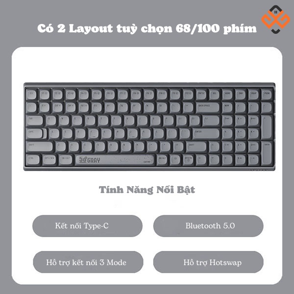 Bàn phím cơ không dây Lofree Touch 2 modes, Red Switch, 68 phím và 100 phím