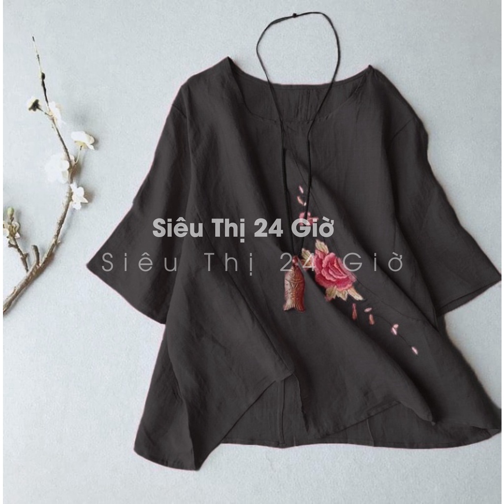 Áo trung niên nữ bigsize Siêu thị 24 giờ áo kiểu thêu hoa tặng mẹ chất liệu cao cấp mềm nhẹ mát AKH.66