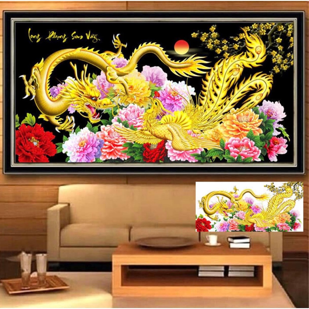 Tranh đính đá Long Phụng Sum Vầy- Y8122(120x65cm)