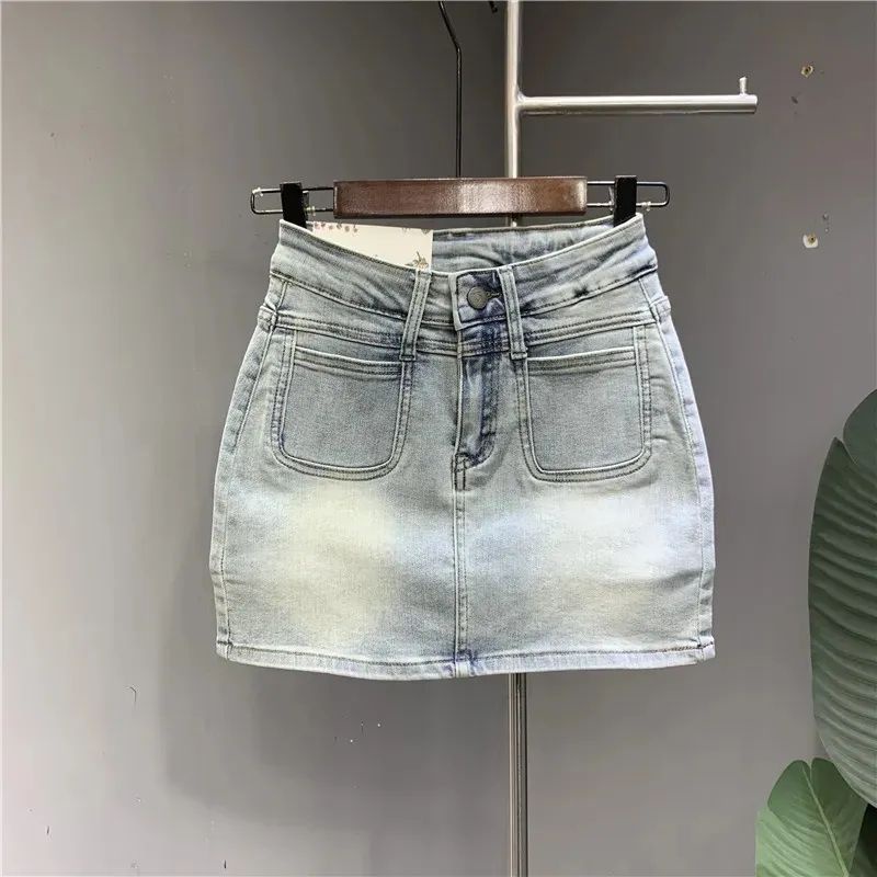 Jiashucheng Chân Váy Denim Dáng Chữ a Siêu Ngắn Lưng Cao Co Giãn Phong Cách Retro Mùa Hè Mới Cho Nữ
