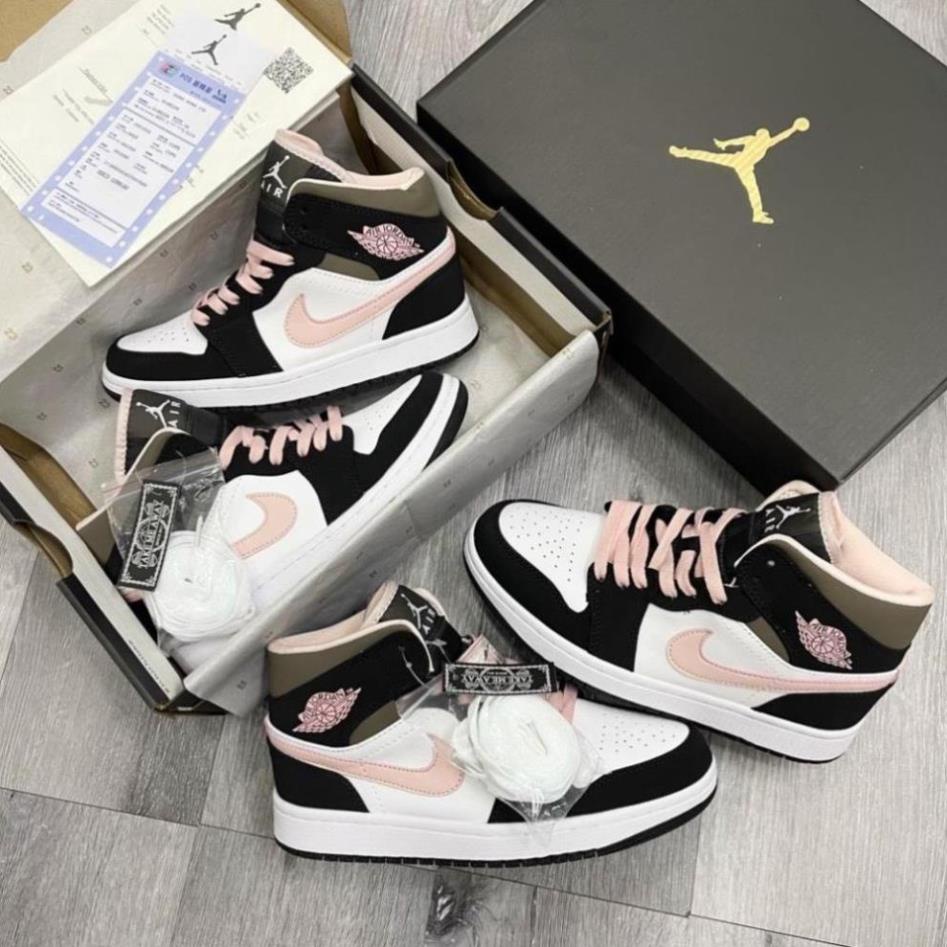 Giày thể thao JOR.DAN mid hot hành cho nam nữ, Giày sneaker JD Mid hồng đen-hồng đen-xám xanh hàng S.Cấp full pk