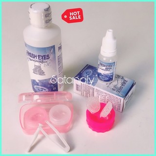  Combo phụ kiện tiện dụng cho lens  Nước ngâm - Nhỏ mắt - Cốc rửa lens - Khay gương có dụng cụ hỗ trợ đeo Lens  