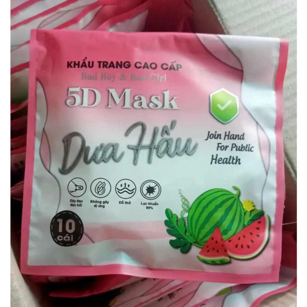 Thùng 100 Chiếc Khẩu Trang 5D Mask Dưa Hấu 3 Lớp Dày Dặn, Hàng Chính Hãng Chống Tia UV