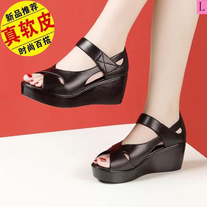 Giày Sandal Đế Xuồng 3 Quai Da Thật Hở Mũi Thoải Mái Thời Trang Mùa Hè 202 Cho Nữ