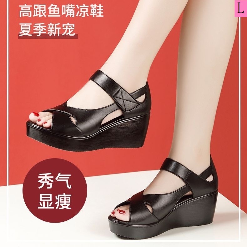 Giày Sandal Đế Xuồng 3 Quai Da Thật Hở Mũi Thoải Mái Thời Trang Mùa Hè 202 Cho Nữ