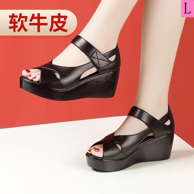 Giày Sandal Đế Xuồng 3 Quai Da Thật Hở Mũi Thoải Mái Thời Trang Mùa Hè 202 Cho Nữ