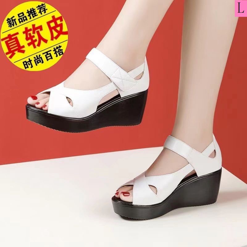 Giày Sandal Đế Xuồng 3 Quai Da Thật Hở Mũi Thoải Mái Thời Trang Mùa Hè 202 Cho Nữ