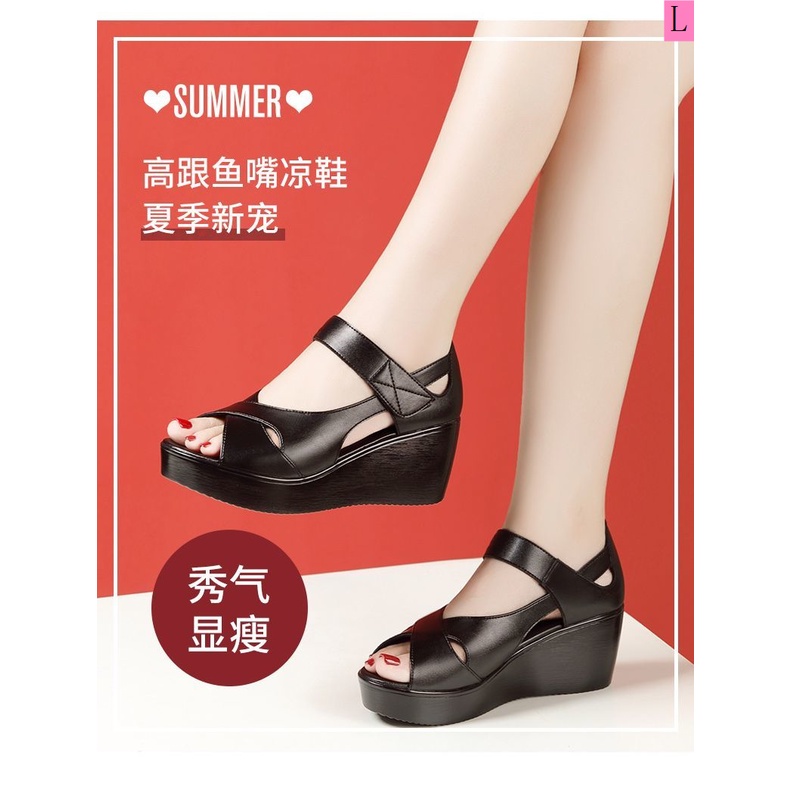 Giày Sandal Đế Xuồng 3 Quai Da Thật Hở Mũi Thoải Mái Thời Trang Mùa Hè 202 Cho Nữ