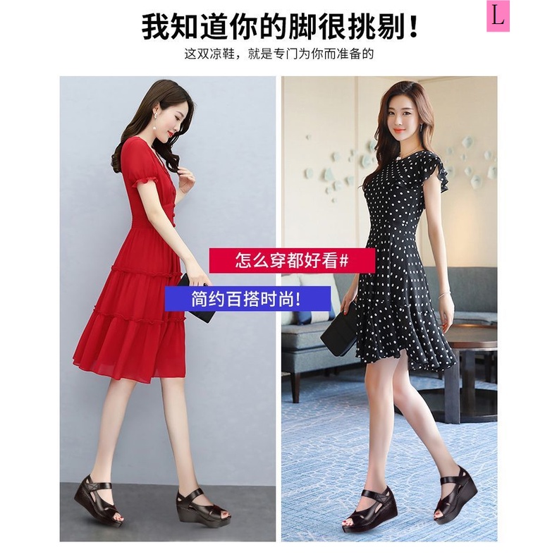 Giày Sandal Đế Xuồng 3 Quai Da Thật Hở Mũi Thoải Mái Thời Trang Mùa Hè 202 Cho Nữ