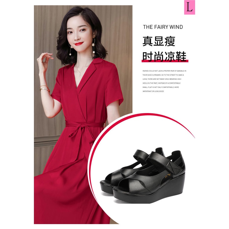 Giày Sandal Đế Xuồng 3 Quai Da Thật Hở Mũi Thoải Mái Thời Trang Mùa Hè 202 Cho Nữ