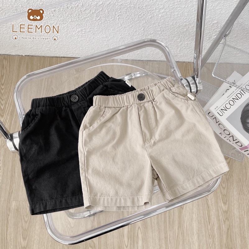 Bộ sơ mi đũi ngắn tay phối ngực kẻ quần đùi kaki cho bé trai