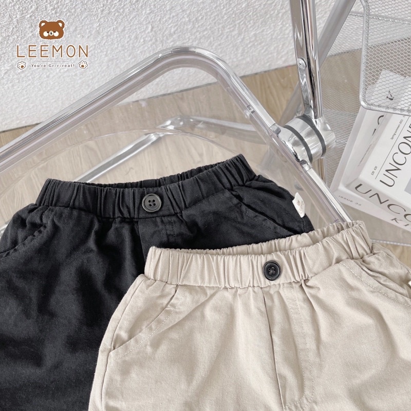 Bộ sơ mi đũi ngắn tay phối ngực kẻ quần đùi kaki cho bé trai