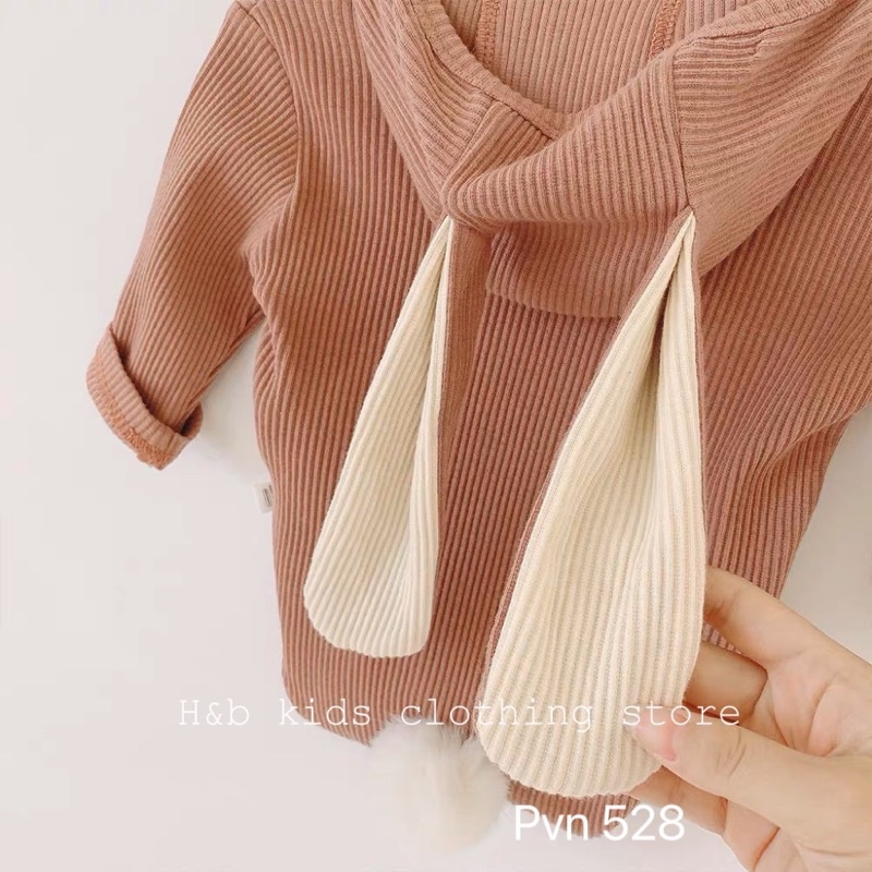 Body dài tay có mũ tai thỏ cực yêu cho bé, chất tăm lạnh siêu mềm mịn