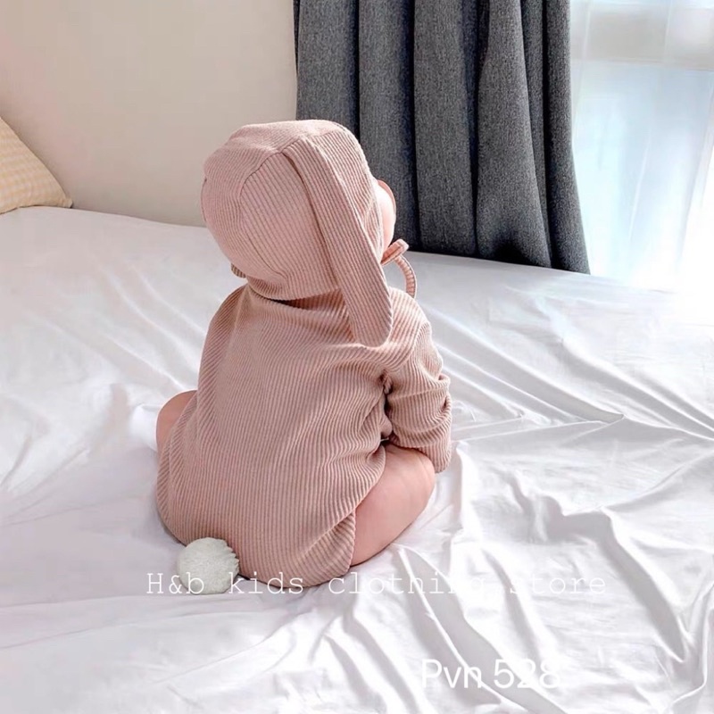 Body dài tay có mũ tai thỏ cực yêu cho bé, chất tăm lạnh siêu mềm mịn