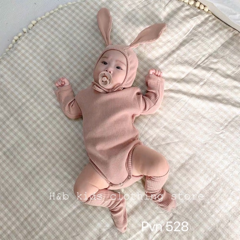 Body dài tay có mũ tai thỏ cực yêu cho bé, chất tăm lạnh siêu mềm mịn