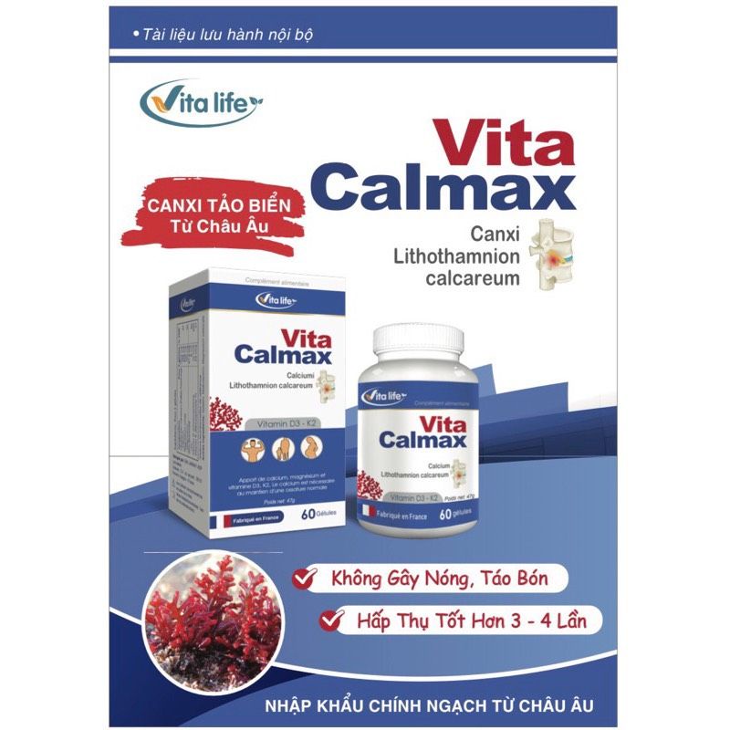 Canxi tảo biển đỏ, VITA CALMAX công nghệ sinh học phân tử siêu nhỏ, tăng hấp. thụ, không lắng cặn, không nóng, không táo