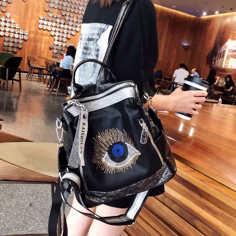 Da kim cương ins ba lô nữ túi thời trang mới đa năng cá tính dung tích lớn xu hướng ba lô đa năng kép-mục đích