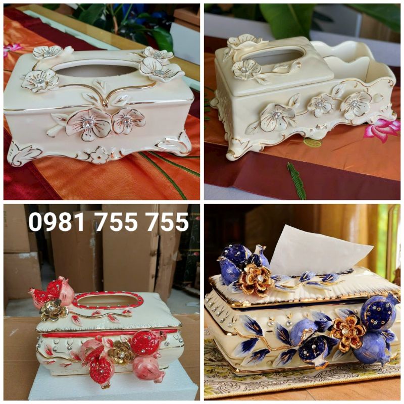 Hộp Đựng Giấy Ăn Để Bàn Bằng Gốm Sứ Vẽ Vàng ,Hoạ Tiết Hoa Văn Nổi Cao Cấp-Decor Trang Trí Bàn_Qùa Tặng,Đẹp,rẻ