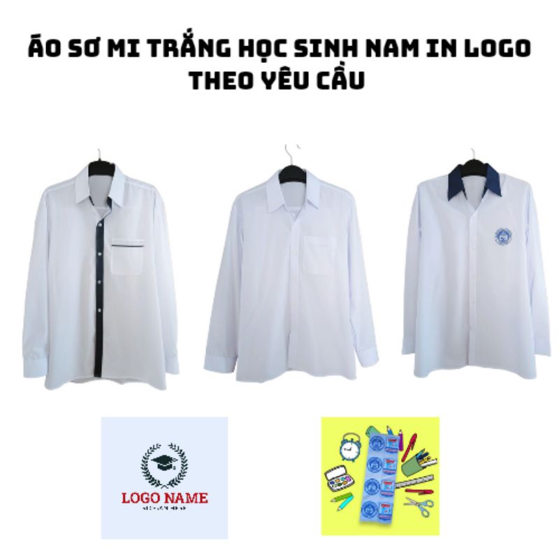 Áo sơ mi trắng học sinh nam in logo trường theo yêu cầu