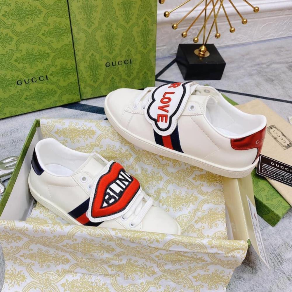 Giày Gucci Ong ACE, Giày Gucci For Love, Chun Ngang Bản Đế Thơm Nam Nữ Tặng Box Xanh + Phụ Kiện