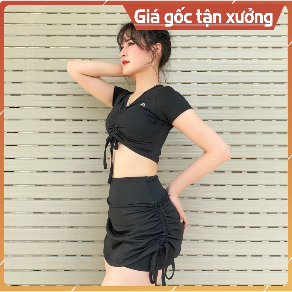 Đồ Tập Gym Nữ Hot Trend Set Váy 2 Lớp Tập Thể Dục Gym Yoga Erobic Picnic Dã Ngoại Nữ, Siêu Háck Dáng Tôn Da V3