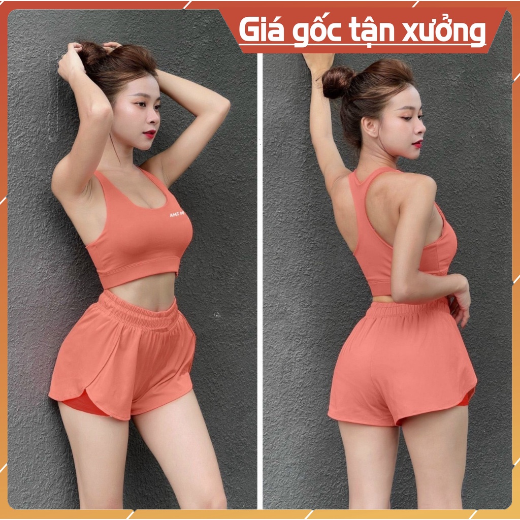 Bộ tập gym yoga erobic đi bơi nữ, áo bra & quần đùi 2 lớp kèm mút ngực thể thao phong cách hàn quốc