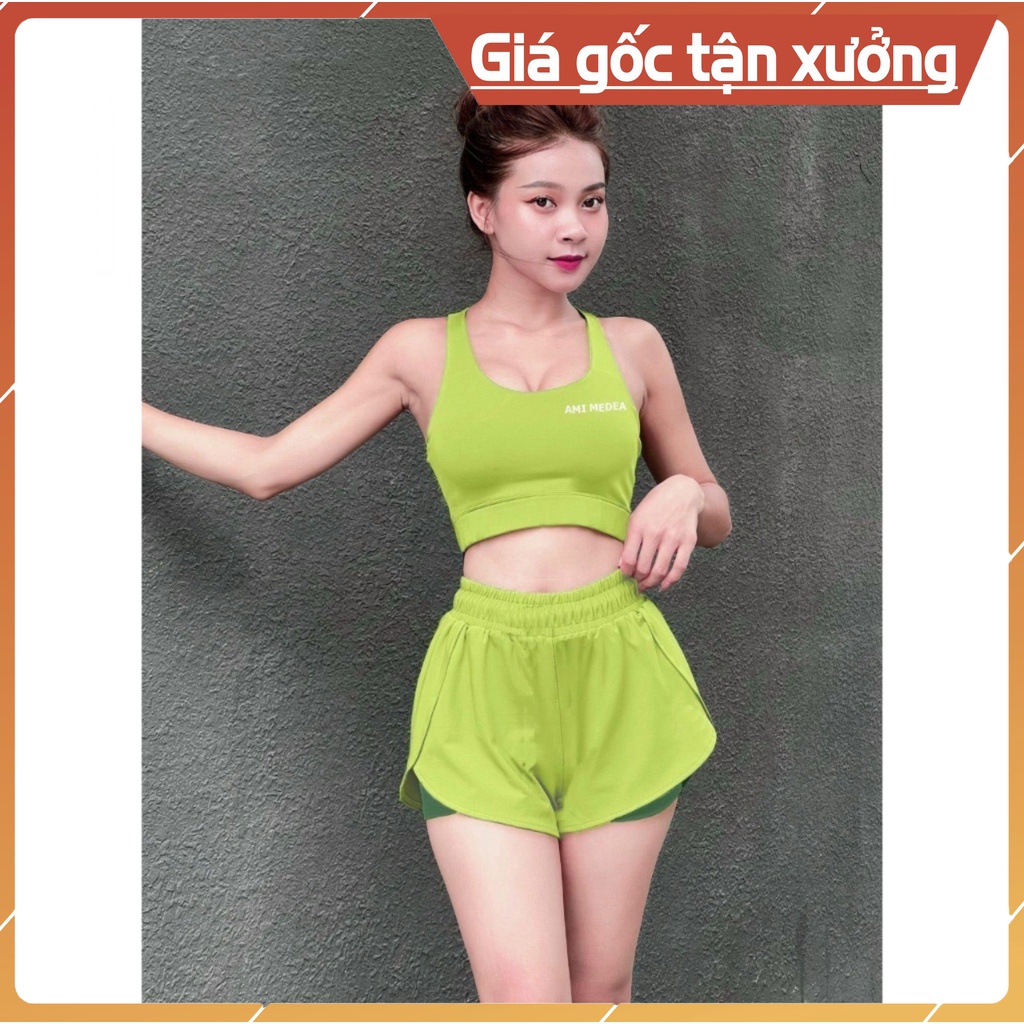Bộ tập gym yoga erobic đi bơi nữ, áo bra & quần đùi 2 lớp kèm mút ngực thể thao phong cách hàn quốc