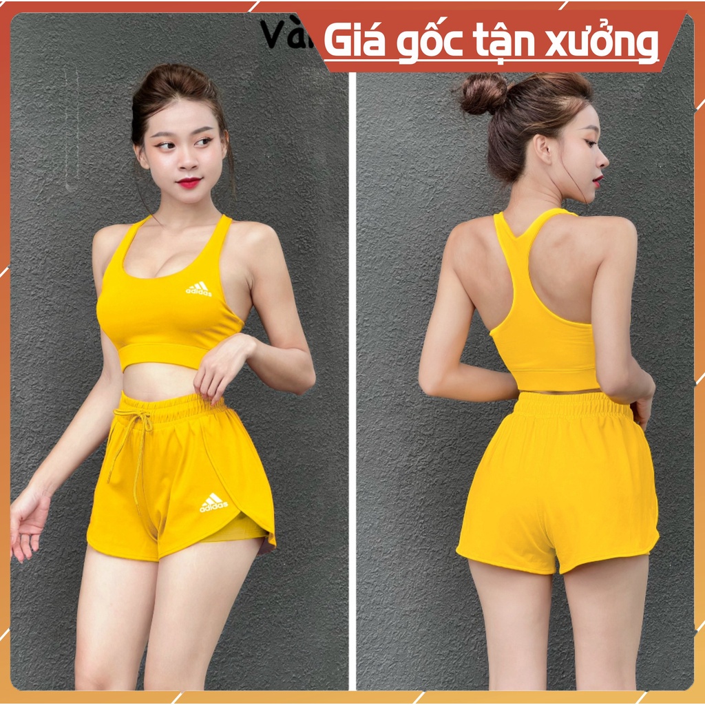 Bộ tập gym yoga erobic đi bơi nữ, áo bra & quần đùi 2 lớp kèm mút ngực thể thao phong cách hàn quốc