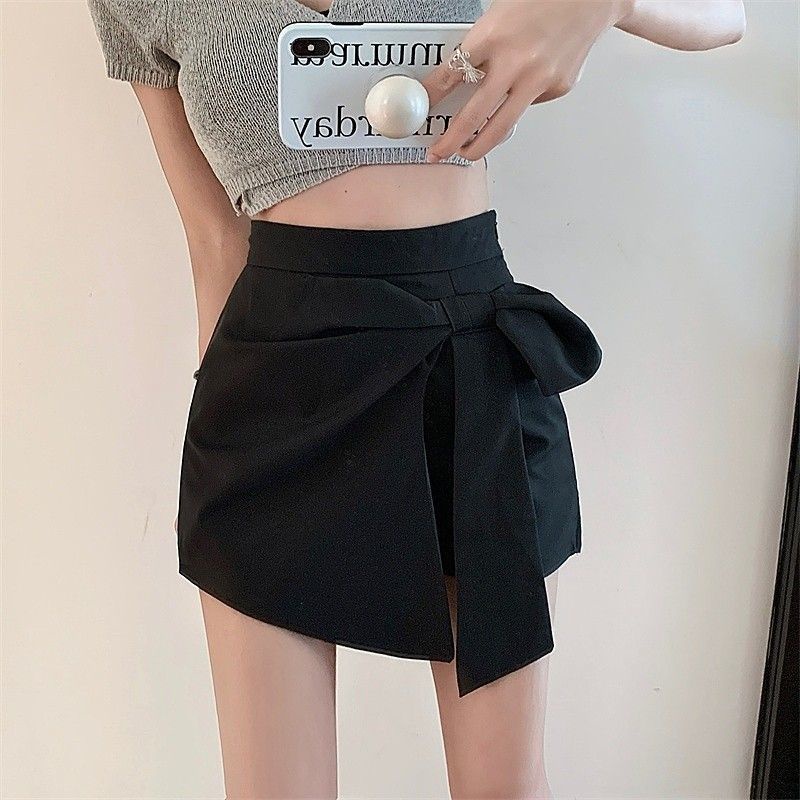 Jiashucheng Quần Short Chữ a Dáng Ôm Có Khóa Kéo Thắt Nơ Phong Cách Thời Trang Mới Dành Cho Nữ